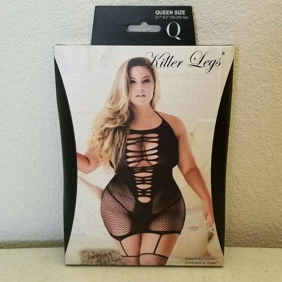 Halter Neck Ripped Fishnet Bodystocking Plus Size